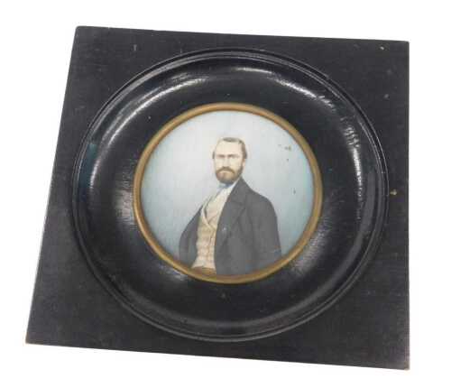 19thC English School. Portrait miniature of a gentleman half profile, gouache on ivory, unsigned,...