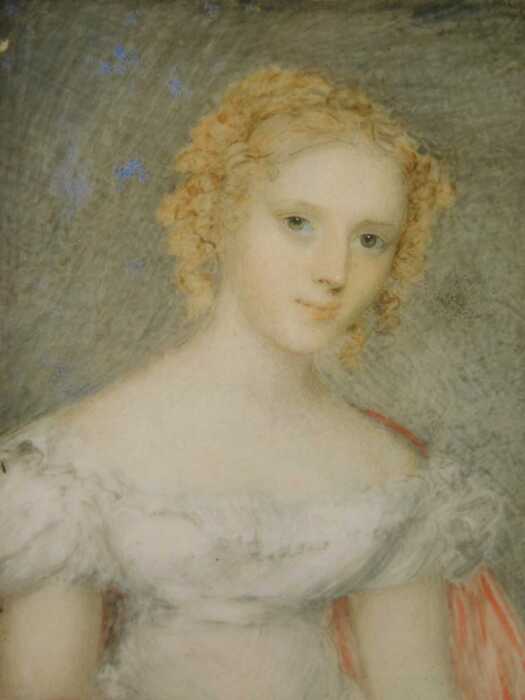 19thC English School. Girl half profile wearing white dress, gouache on ivory, unsigned, 9cm x...