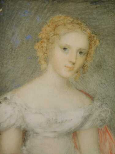 19thC English School. Girl half profile wearing white dress, gouache on ivory, unsigned, 9cm x...