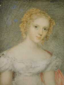 19thC English School. Girl half profile wearing white dress, gouache on ivory, unsigned, 9cm x...