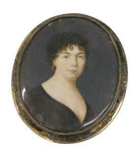 19thC English School. Portrait miniature of a lady, quarter profile, gouache on ivory, unsigned,...