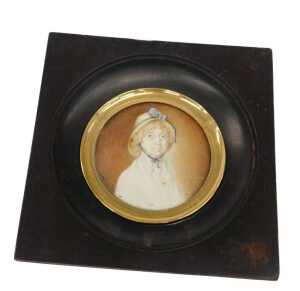 Chasons. Portrait miniature of a lady, quarter profile, gouache on ivory, bearing date 1802, 7cm...