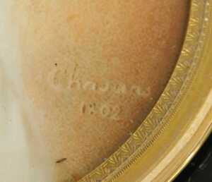 Chasons. Portrait miniature of a lady, quarter profile, gouache on ivory, bearing date 1802, 7cm... - 2