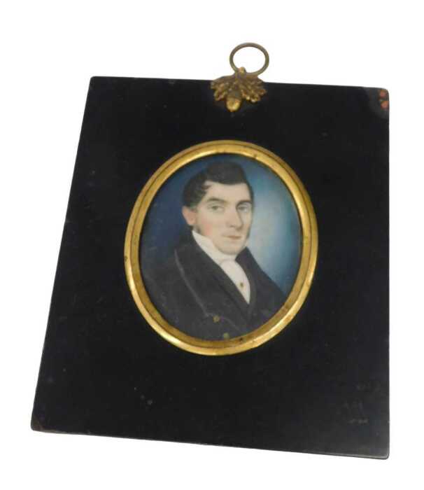 19thC English School. Portrait of a gentleman, quarter profile, gouache on ivory, unsigned, 7cm...