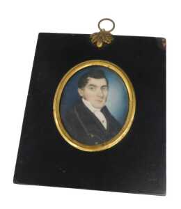 19thC English School. Portrait of a gentleman, quarter profile, gouache on ivory, unsigned, 7cm...