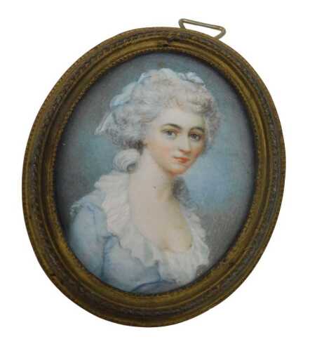 19thC English School. Portrait miniature of a lady, quarter profile, gouache on ivory, unsigned,...