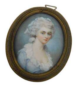 19thC English School. Portrait miniature of a lady, quarter profile, gouache on ivory, unsigned,...