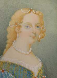 19thC English School. Portrait of Emma Cooper, quarter profile, gouache on ivory, attributed...