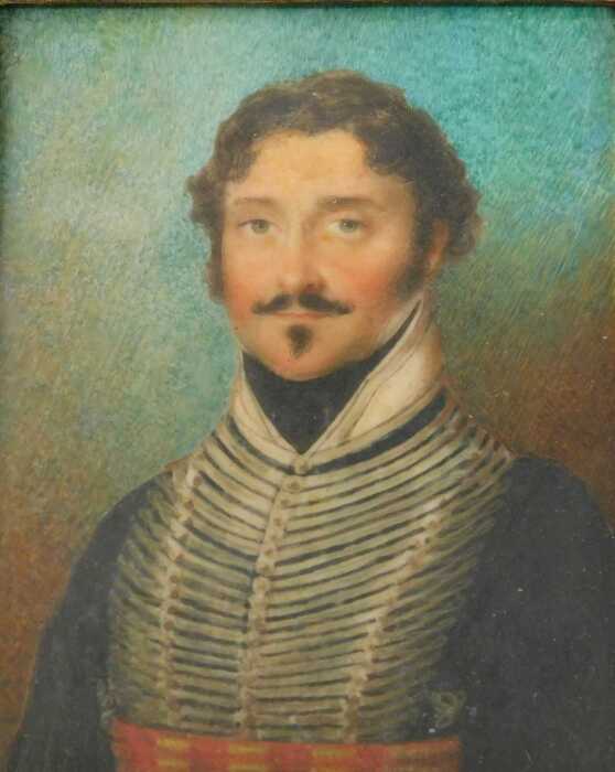 19thC School. Portrait of a naval officer, quarter profile, gouache on ivory, unsigned, 8cm x...