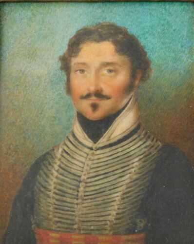 19thC School. Portrait of a naval officer, quarter profile, gouache on ivory, unsigned, 8cm x...