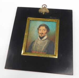19thC School. Portrait of a naval officer, quarter profile, gouache on ivory, unsigned, 8cm x... - 2