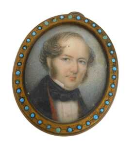 19thC English School. Portrait of a gentleman, quarter profile, gouache on ivory, unsigned, 5cm...