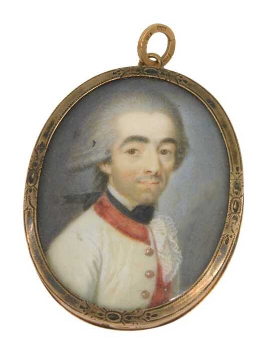 Manner of John Smart (19thC English School). Portrait of a Regency gentleman, quarter profile,...