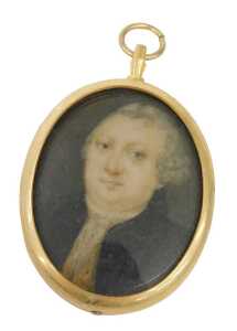 19thC English School. Portrait miniature of a gentleman, quarter profile, gouache on ivory,...