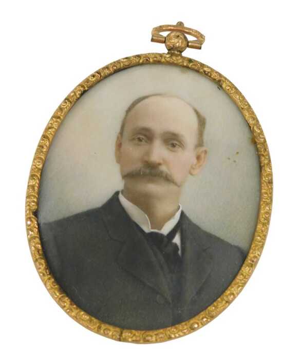 19thC English School. Portrait of a gentleman, quarter profile, wearing jacket, shirt and tie,...