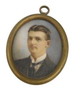 19thC English School. Portrait of a gentleman wearing jacket and tie, quarter profile, gouache...