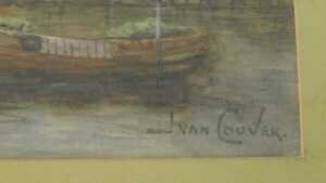 Hermanus II Koekkoek (1836-1909). European river landscape, boat on calm waters before boats... - 3
