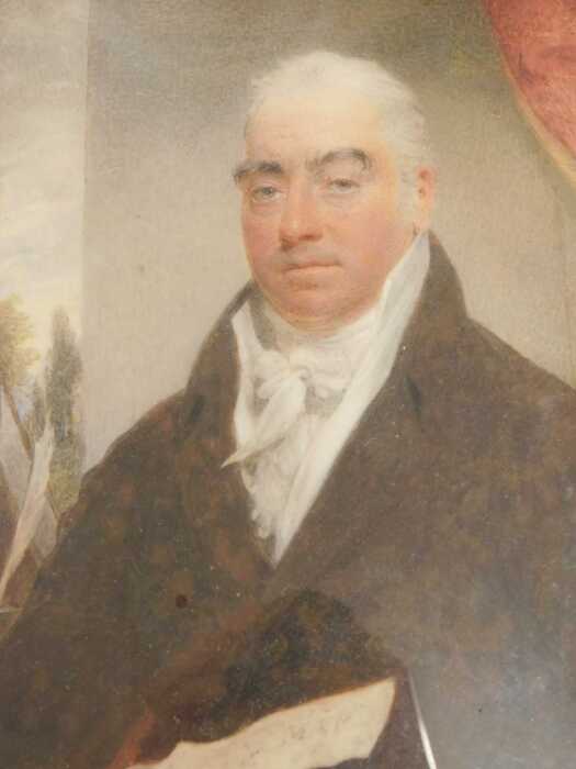 19thC English School. Portrait of a gentleman seated, quarter profile, wearing jacket, unsigned,...
