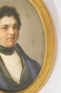 Hartman (19thC). Portrait miniature of a gentleman, quarter profile, wearing jacket, gouache on... - 2