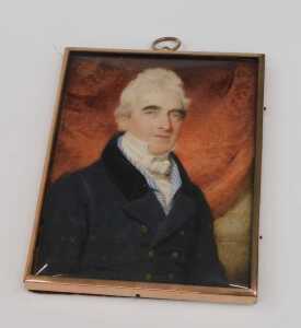 After Ross (John J Halford). Portrait miniature, quarter profile, gouache on ivory, titled verso,... - 2