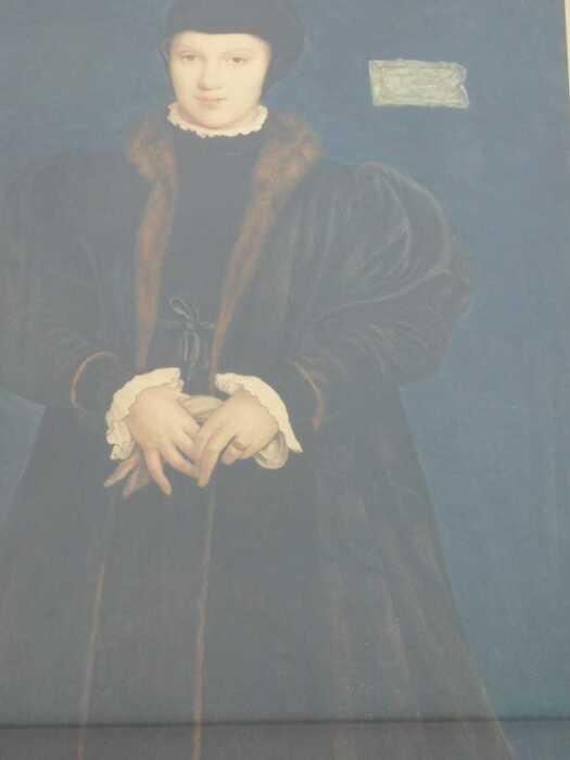 After Holbein. The Duchess of Milan, mixed media, various labels verso, Stapleton Martin, part...