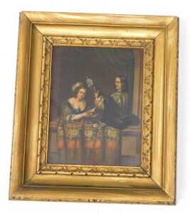 19thC Dutch School. Figure of a lady reading and gentleman playing musical instrument, oil on... - 2