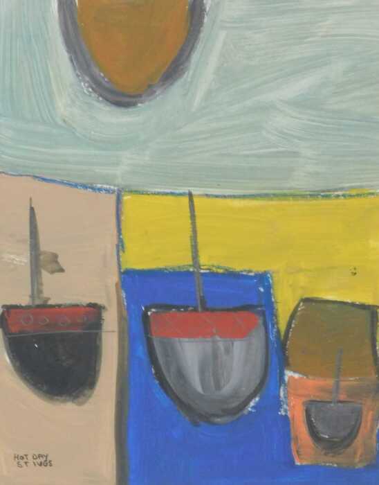 20thC Cornish School. Hot Day St Ives, acrylic, unsigned, attributed verso, 25cm x 18cm.