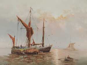 L Alexis (20thC). Figures in rowing boat with boats in the distance, Continental scene, oil on...