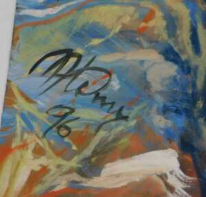 Mike Helmy (20thC). Figure on a bicycle, abstract, oil on board, signed and dated (19)96, 119cm... - 2