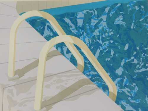 After Aldo Andreolo. Swimming pool steps, print, unsigned, 45cm x 59cm.