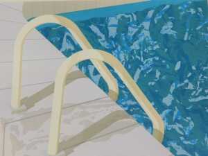 After Aldo Andreolo. Swimming pool steps, print, unsigned, 45cm x 59cm.