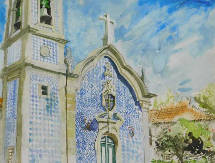 Mike Helmy (20thC). Church exterior, watercolour, signed, 41cm x 49cm.