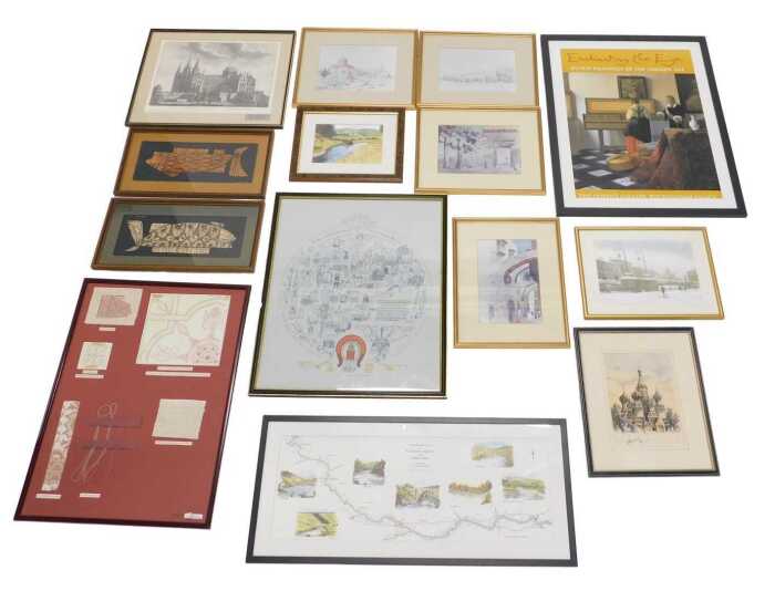 Various pictures and prints, to include after Bowls, The Cathedral Church of Peterborough, late...