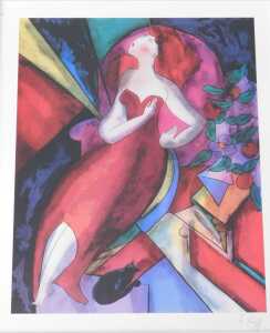 Linda Le Kinff (b.1949). Romane, seriolithograph, signed to the mount, 52cm x 43cm.