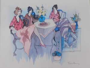 Itzchak Tarkay (1935-2012). Blissful Moments, seriolithograph, in colours, 49cm x 60cm.