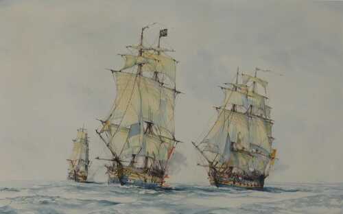 J Terry Culpan (20thC). Shipping scene, clippers on calm waters, watercolour, signed and dated...