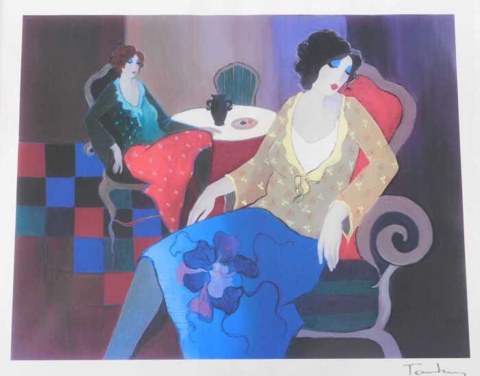 Itzchak Tarkay (1935-2012). Little Round Table, seriolithograph, 44cm x 51cm.