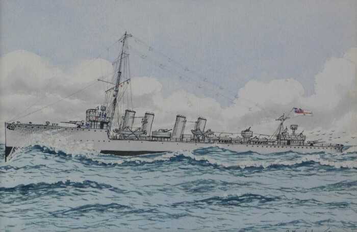 20thC School. HMS Marksman, ink and wash, indistinctly signed and dated (19)18, with associated...