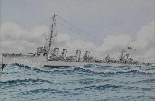 20thC School. HMS Marksman, ink and wash, indistinctly signed and dated (19)18, with associated...