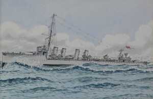 20thC School. HMS Marksman, ink and wash, indistinctly signed and dated (19)18, with associated...