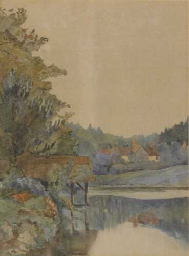19thC English School. River and trees before cottage and forest, watercolour, unsigned, 30cm x...