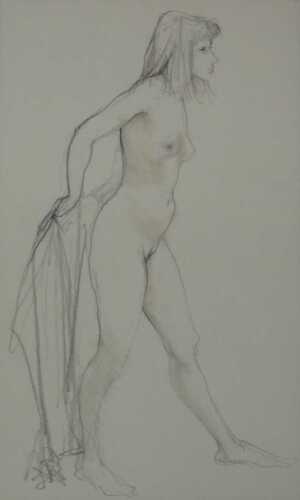 Timothy Richards (20thC). Standing nude female, mixed media, unsigned, attributed verso, 38cm x...