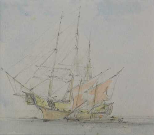 Charlotte Anne Fullerton (b.1810). Sketch of a sailing ship, watercolour, unsigned, attributed...