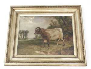19thC English School. Bull in a landscape, oil on canvas, unsigned, 49cm x 63cm. - 2