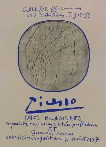 After Pablo Picasso. Gallery 65 exhibition poster print, circa 1990s, 23cm x 16cm.