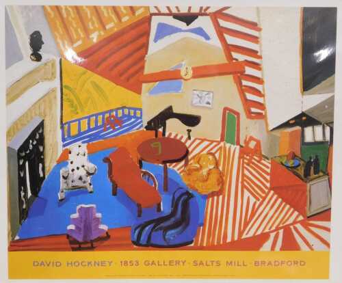 After David Hockney. 1853 Gallery Saltsmill Bradford poster, print, circa 1990s, 23cm x 28cm.