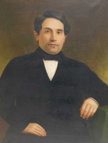 19thC English School. Portrait of a gentleman seated wearing black jacket, white shirt and bow...