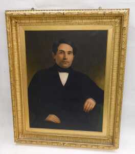 19thC English School. Portrait of a gentleman seated wearing black jacket, white shirt and bow... - 2