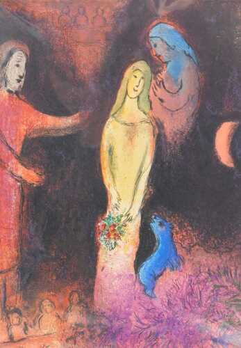 After Marc Chagall. Daphnis and Chloe, Chloe dressed, offset lithograph print, circa 1990s,...