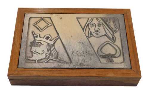 Bandi Paolo (20thC). Card games box, wood and silvered metal, 4cm high, 25cm wide, 17cm deep.